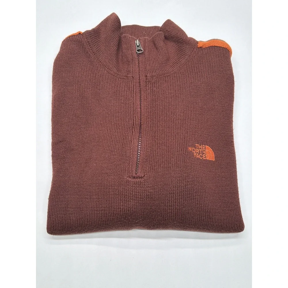 The‎ North Face Mens Large Brown Quarter Zip Sweater Orange Stripe Gorpcore